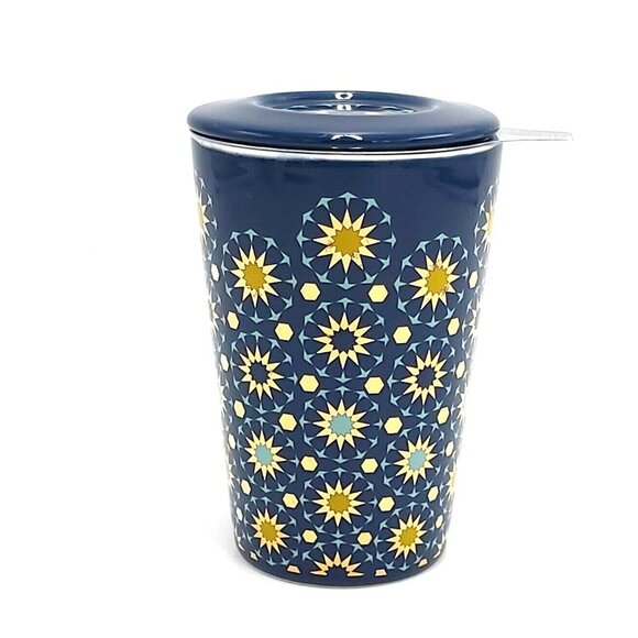 Davids Tea The Perfect Mug Including Lid and Infuser Blue Gold Yellow Starburst - Picture 2 of 9